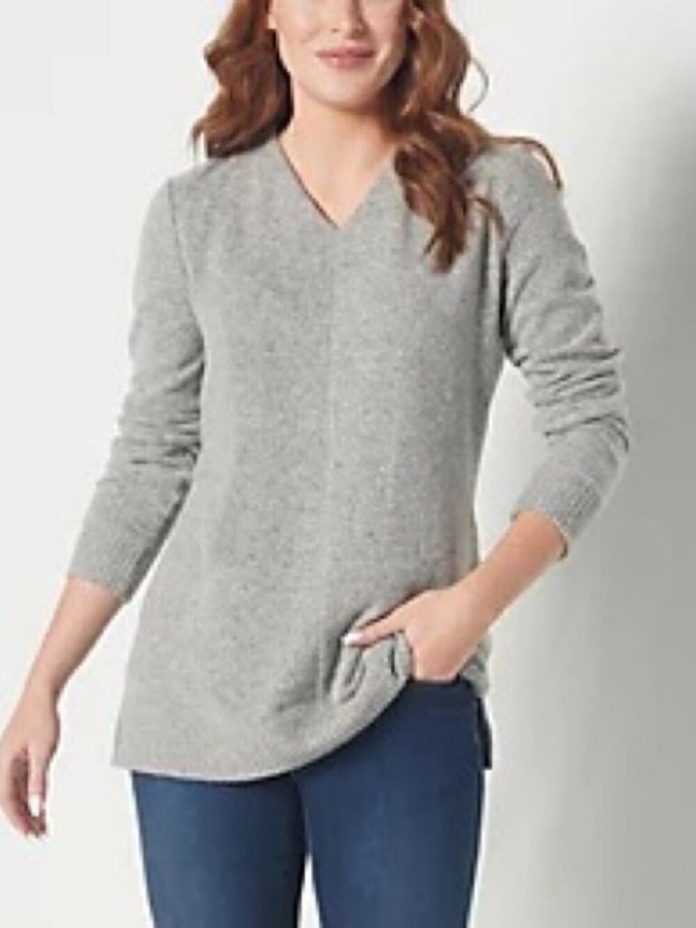 Denim & Co. Comfort Zone Plush Knit Petite V-Neck Tunic